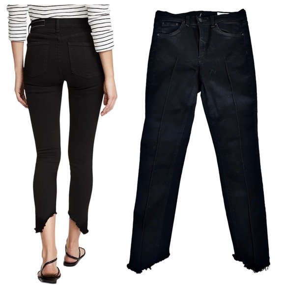 RAG & BONE Jeans High Rise Ankle Skinny Black Manson Designer Denim Raw Hem 28 - Picture 10 of 10